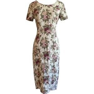 Vintage Byer Too! California Floral Corset Back Midi Dress Size 5 Cream Mauve